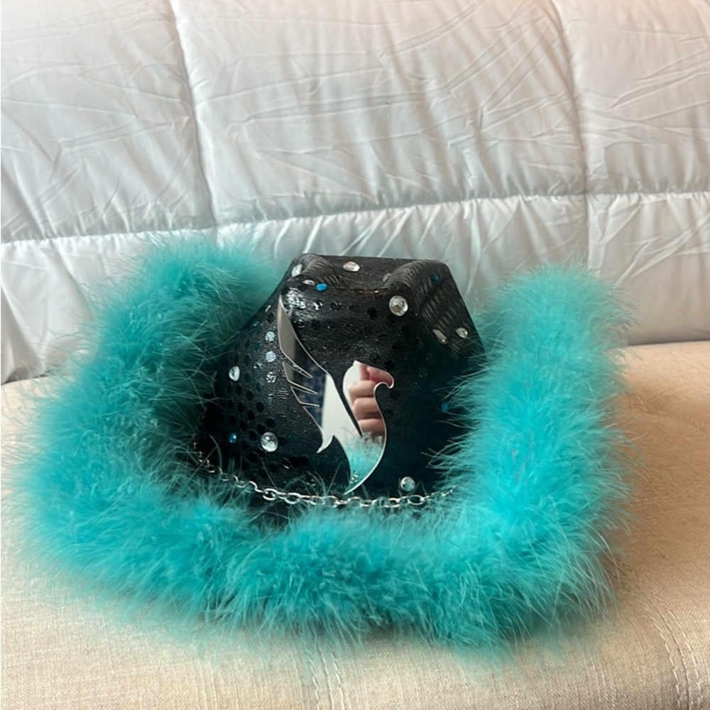 Custom Illenium Black and Teal Feathered Cowboy Hat